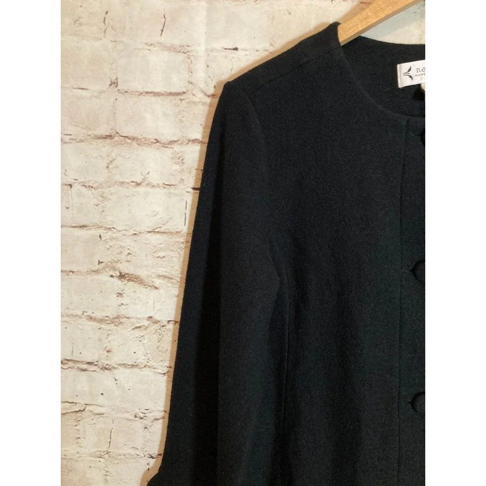 Nanette Lepore Boiled Wool Pea Coat Womens Small Black Bell Sleeve Button‎ Front